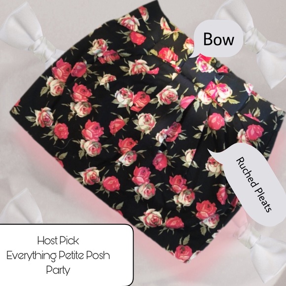 TOPSHOP cute mini floral skirt sash bow Black Rose Print Pink Red Ruched 4P - Picture 9 of 10